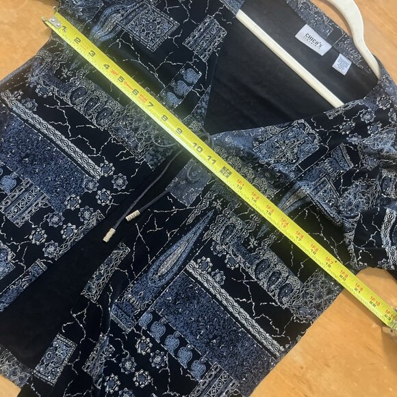 Chico’s Travelers Sz 2 US Sz 12 Jacket Black Glitter Metallic Long Sleeve Tie - Picture 7 of 11